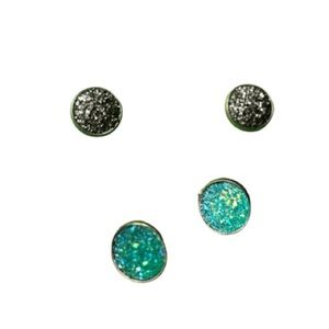 12 mm Sparkling Silver and Teal Stud Earrings